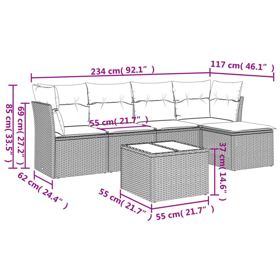 Salon de jardin avec coussins 6 pcs beige résine tressée - 3