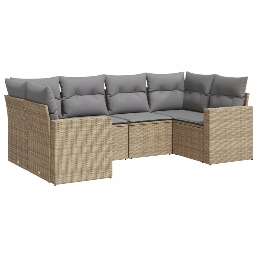 Salon de jardin avec coussins 6 pcs beige résine tressée - 2