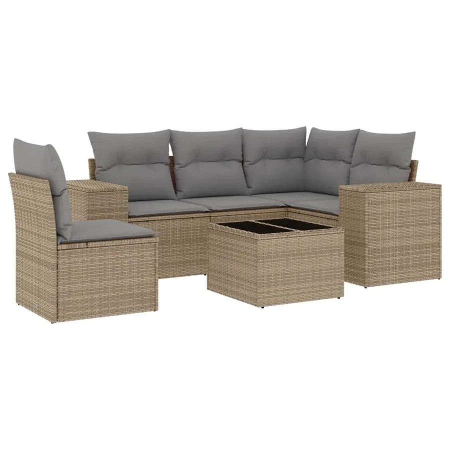 Salon de jardin avec coussins 6 pcs beige résine tressée - 2