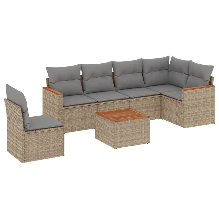 Salon de jardin avec coussins 7 pcs beige résine tressée - 2