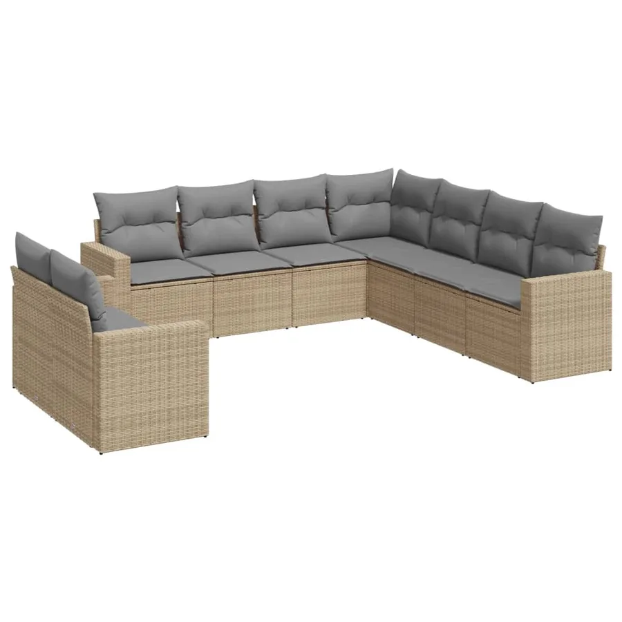 Salon de jardin avec coussins 9 pcs beige résine tressée - 2