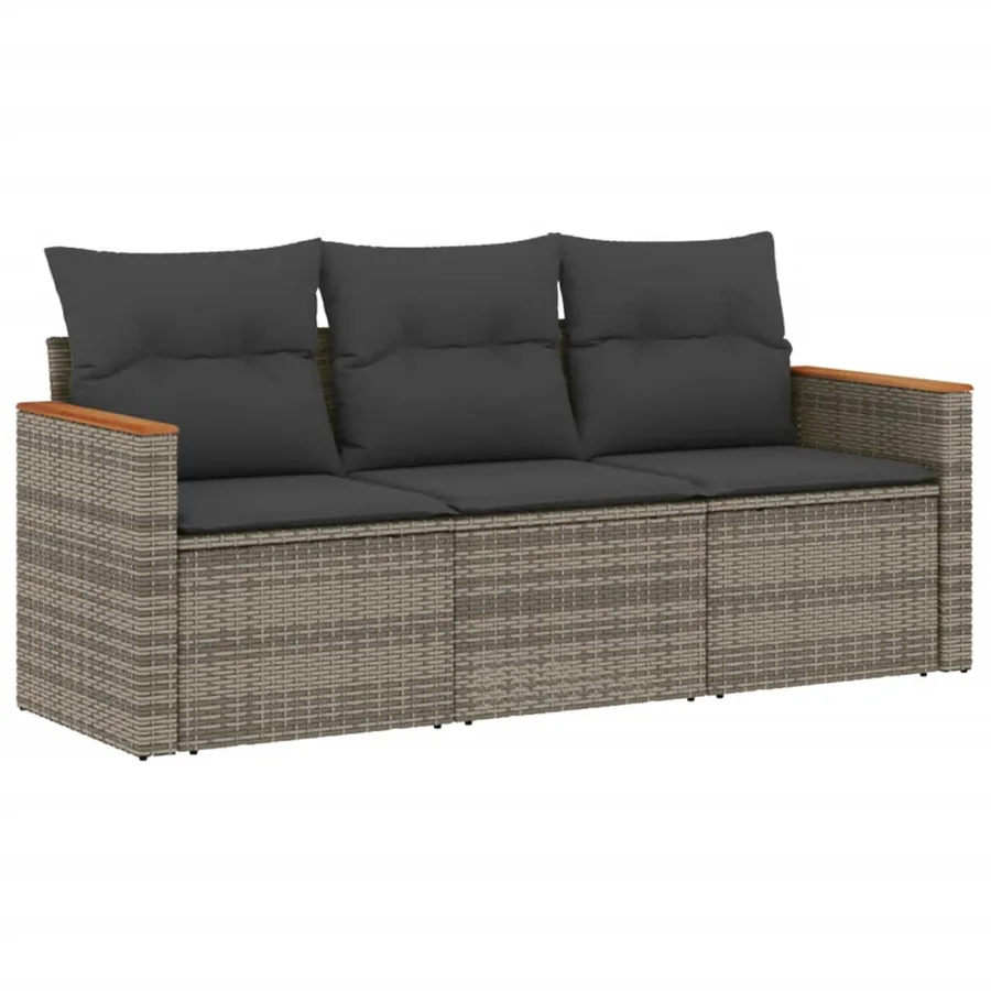 Salon de jardin avec coussins 3 pcs gris résine tressée - 2