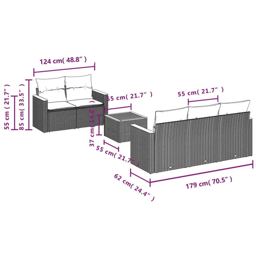 Salon de jardin 6 pcs avec coussins gris résine tressée - 3