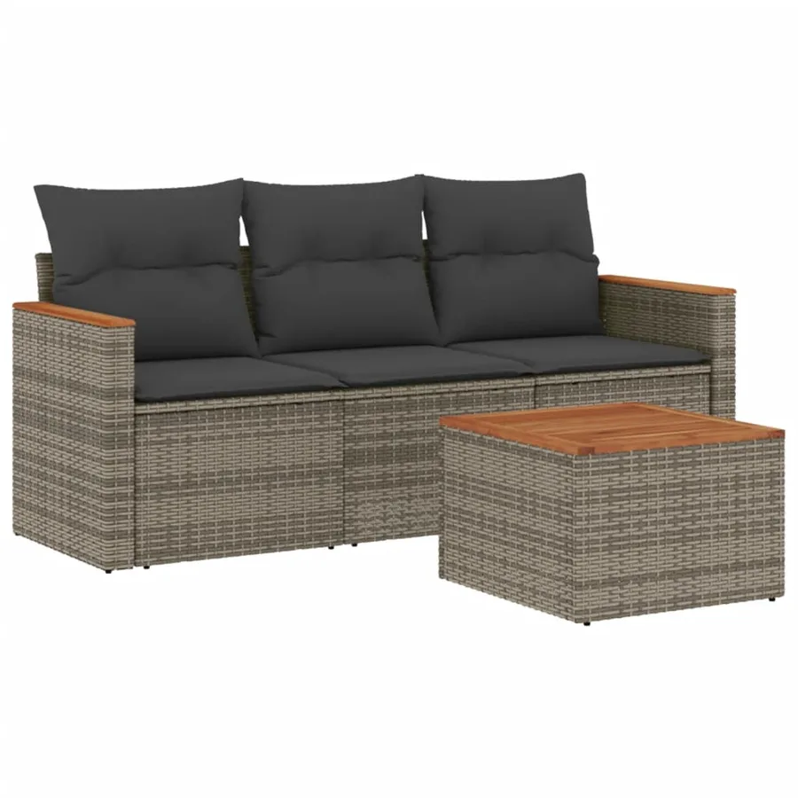 Salon de jardin 4 pcs avec coussins gris résine tressée - 2