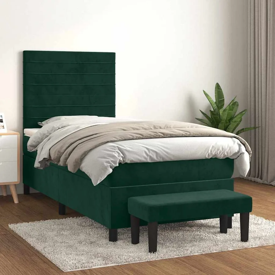 Sommier à lattes de lit avec matelas Vert foncé 100x200 cm