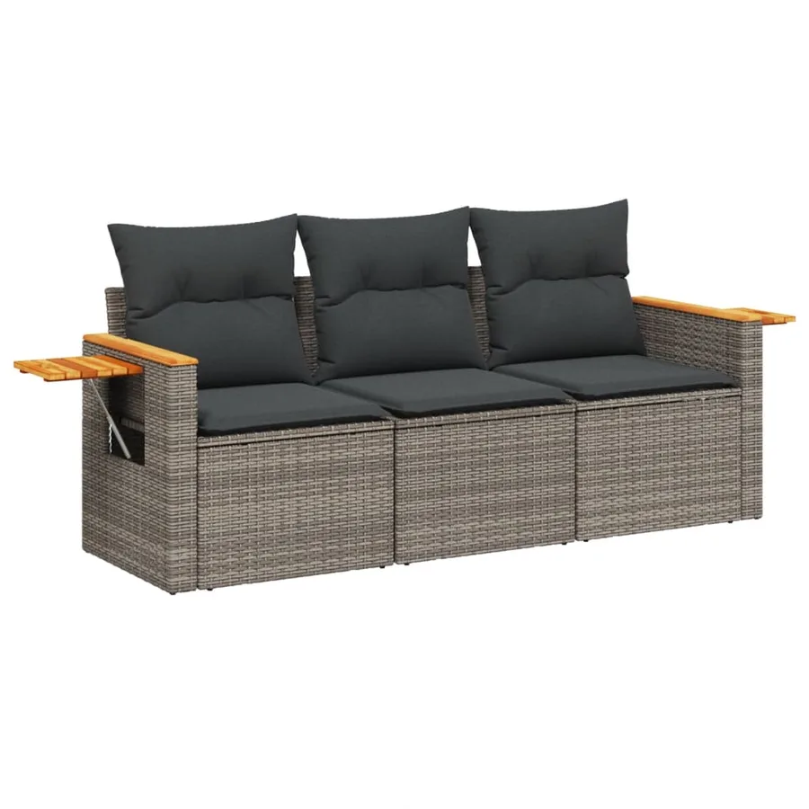 Salon de jardin avec coussins 3 pcs gris résine tressée - 2