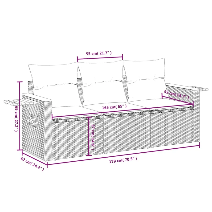 Salon de jardin avec coussins 3 pcs gris résine tressée - 3
