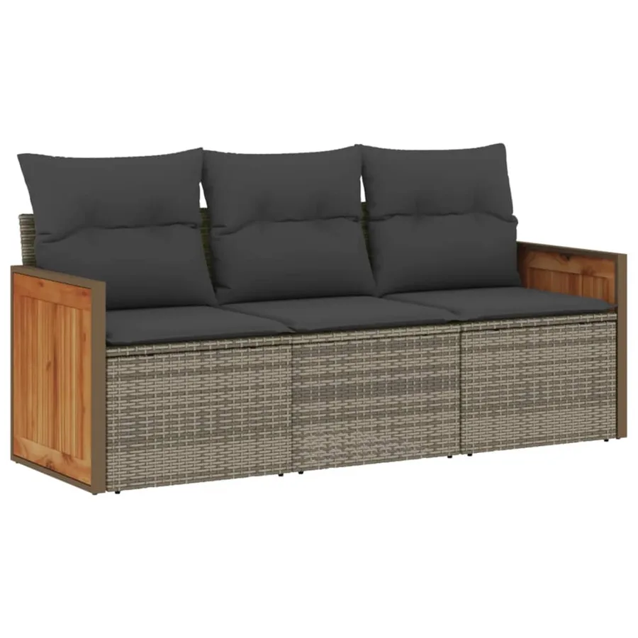 Salon de jardin avec coussins 3 pcs gris résine tressée - 2