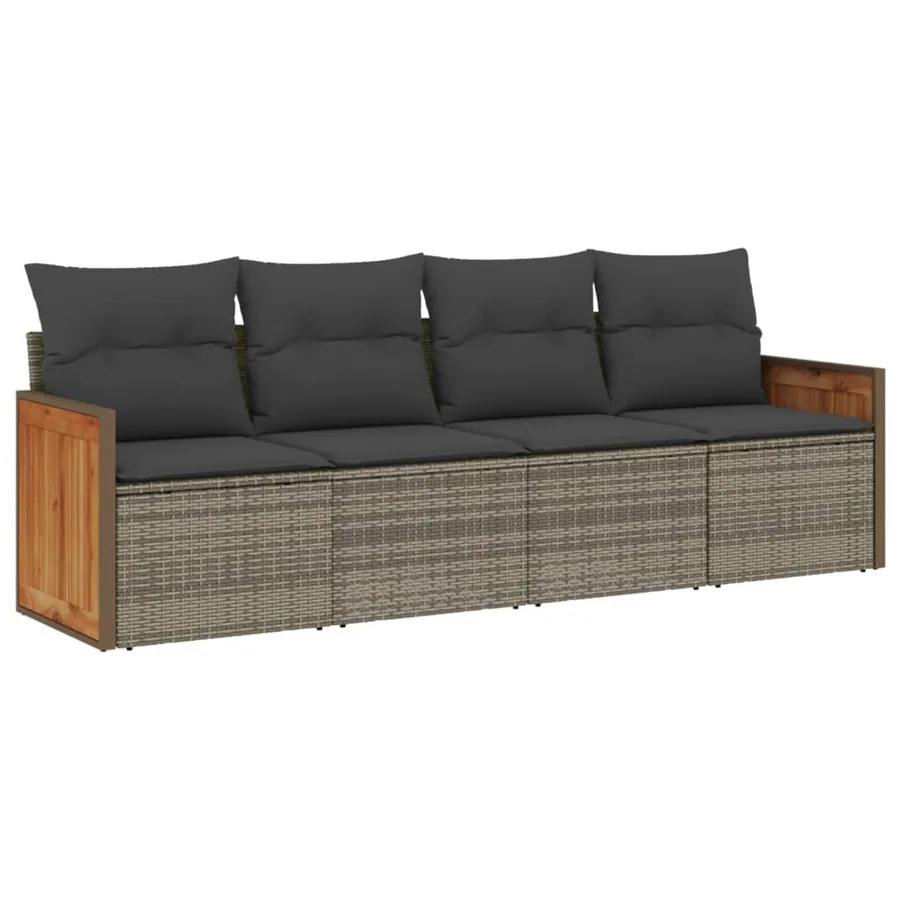 Salon de jardin 4 pcs avec coussins gris résine tressée - 2
