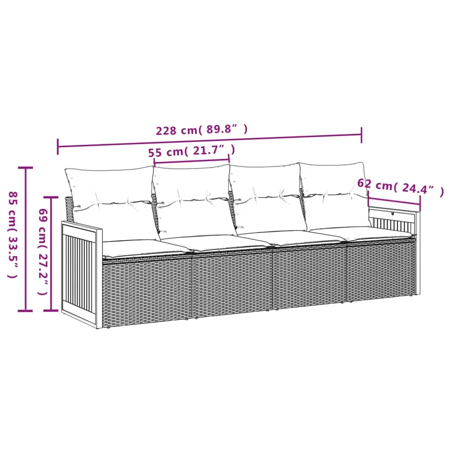 Salon de jardin 4 pcs avec coussins gris résine tressée - 3