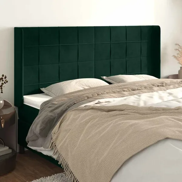 Tête de lit avec oreilles Vert foncé 203x16x118/128 cm Velours