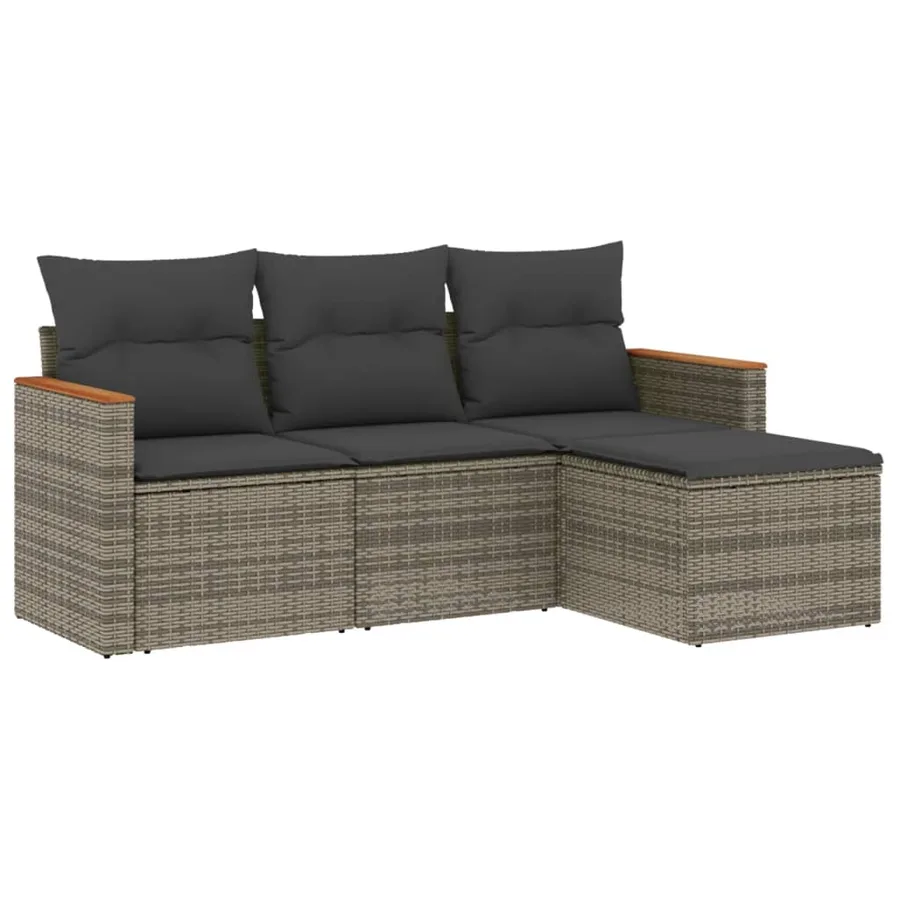 Salon de jardin 4 pcs avec coussins gris résine tressée - 2