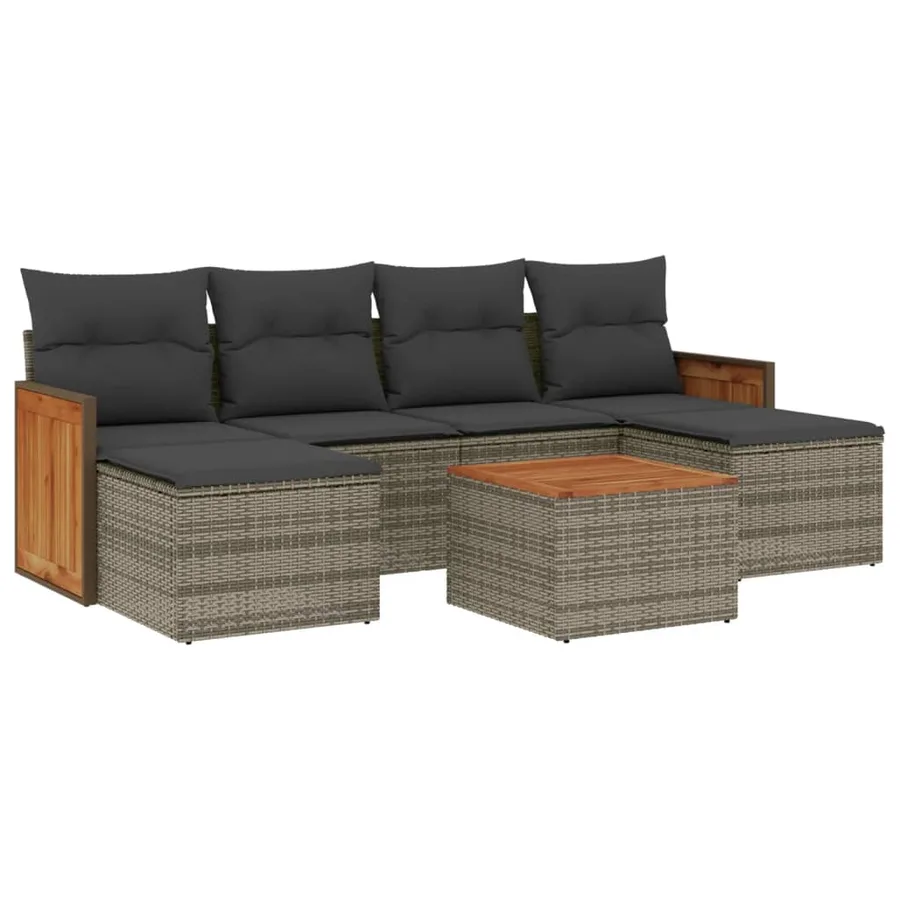 Salon de jardin avec coussins 7 pcs gris résine tressée - 2