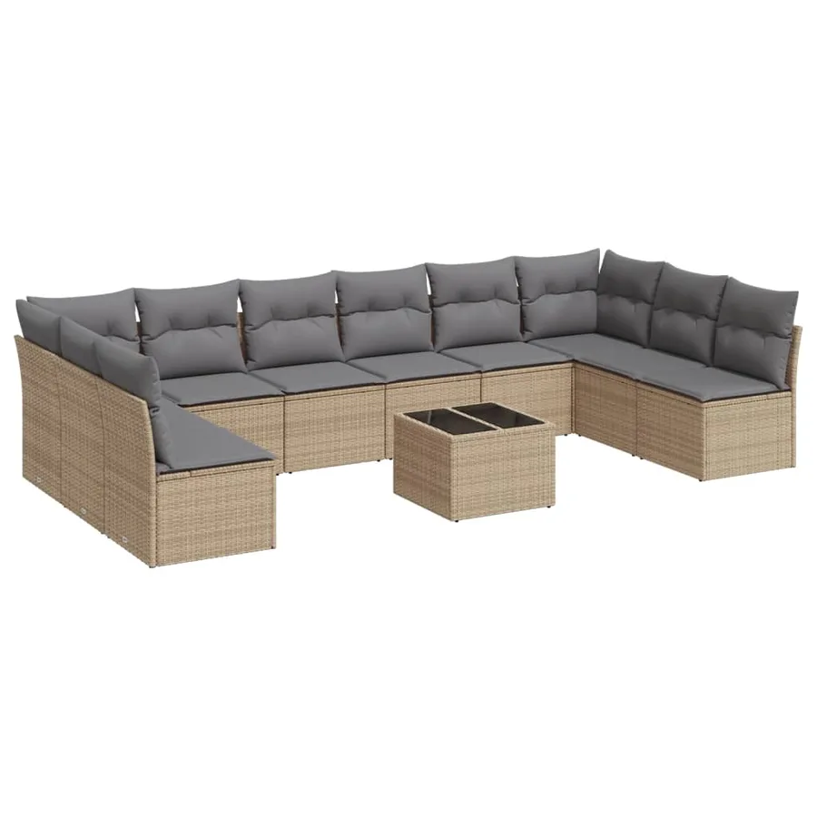 Salon de jardin 11 pcs avec coussins beige résine tressée - 2