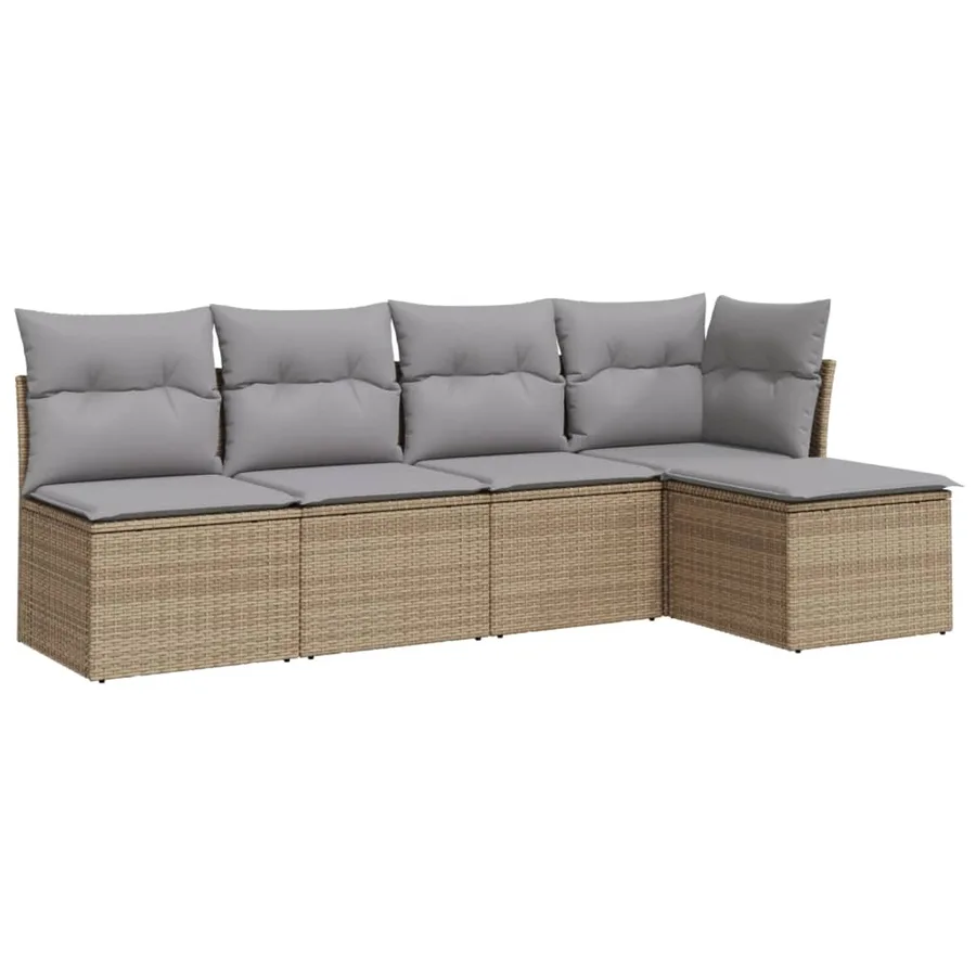 Salon de jardin avec coussins 5 pcs beige résine tressée - 2