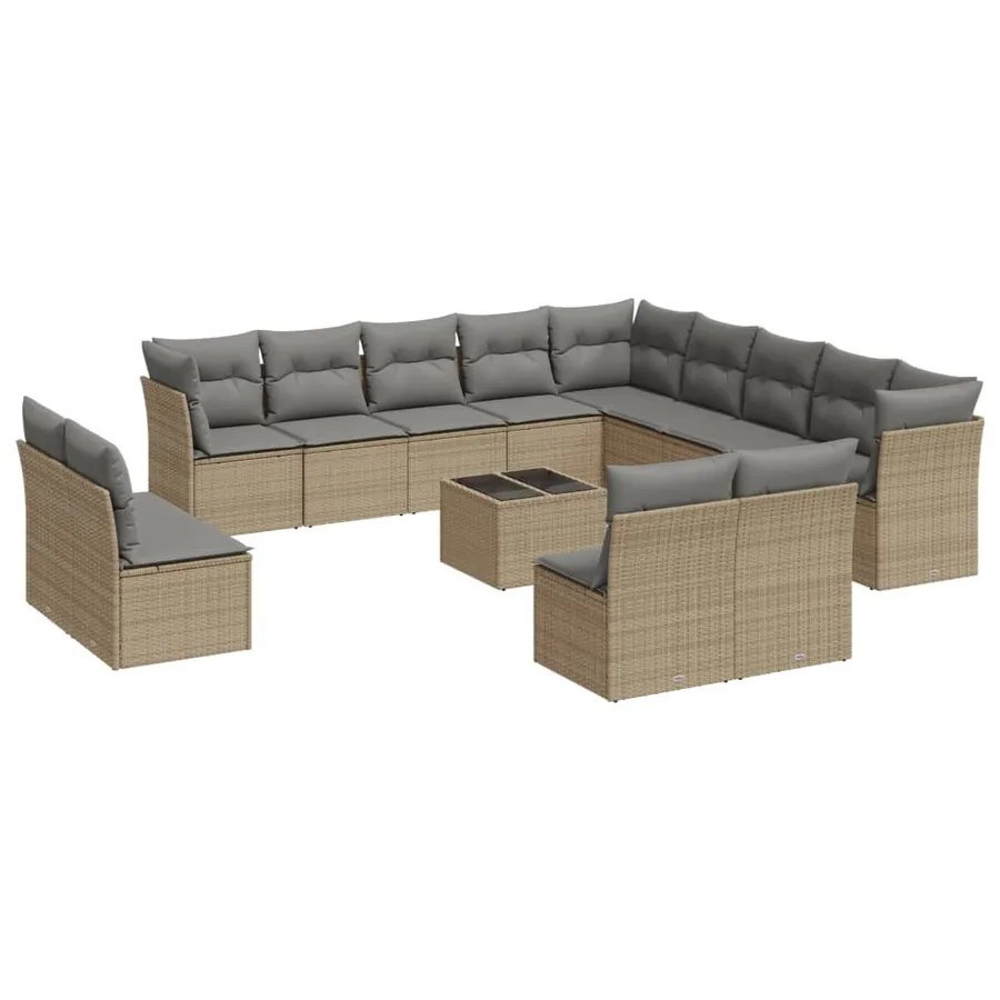 Salon de jardin avec coussins 14 pcs beige résine tressée - 2