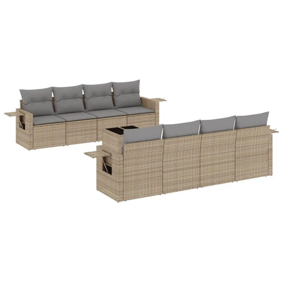 Salon de jardin avec coussins 9 pcs beige résine tressée - 2