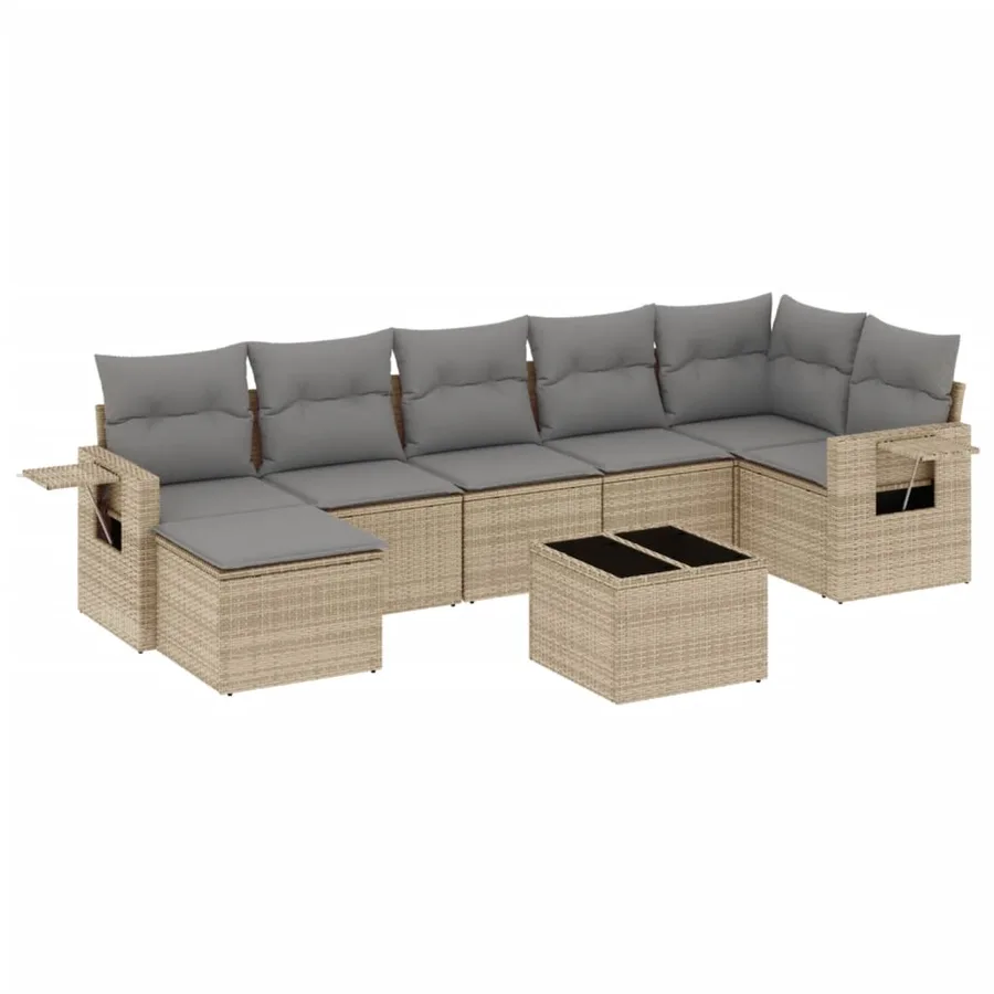 Salon de jardin avec coussins 8 pcs beige résine tressée - 2