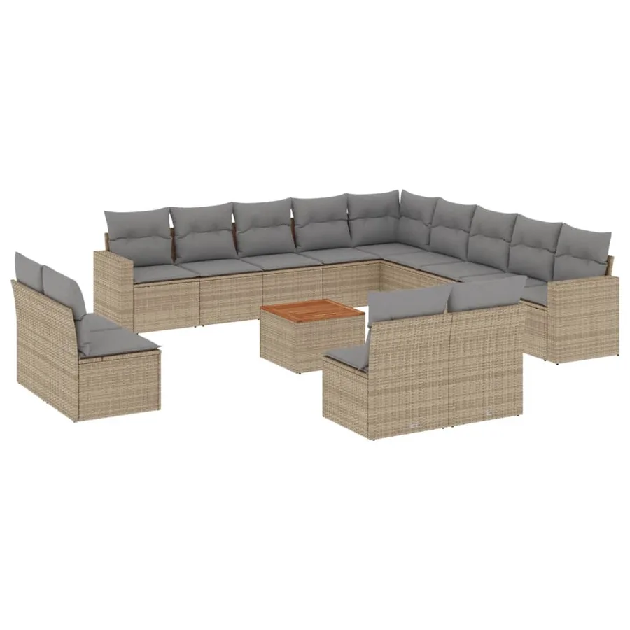 Salon de jardin et coussins 14 pcs mélange beige résine tressée - 2