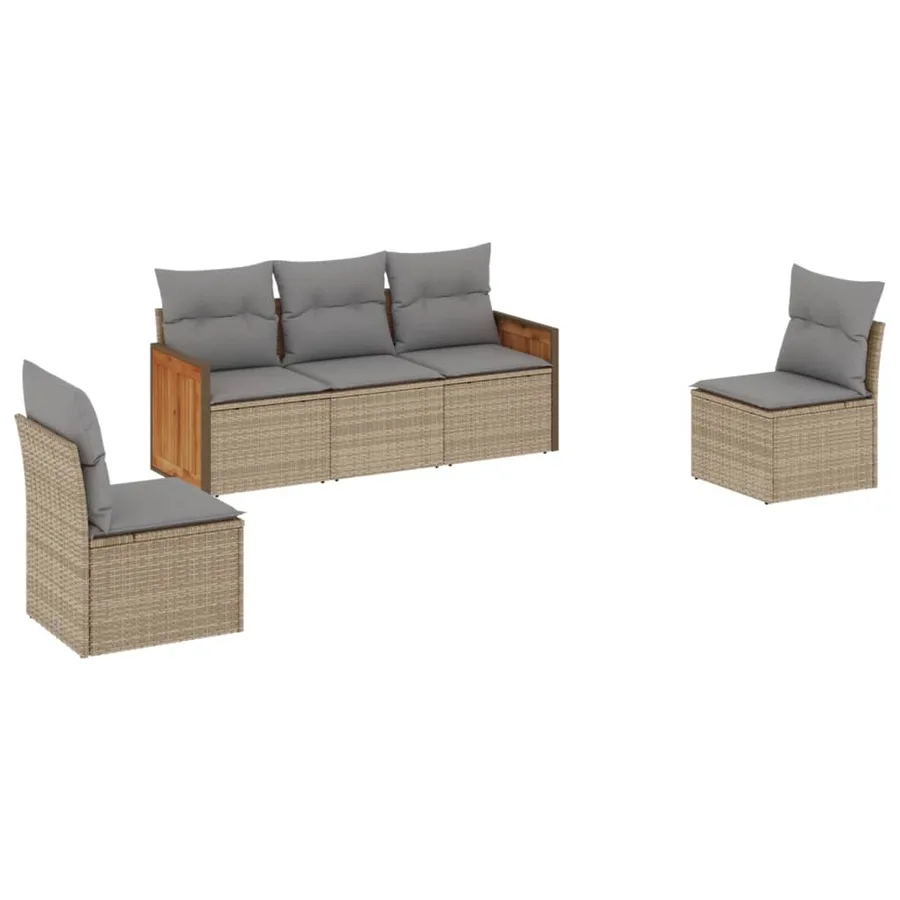 Salon de jardin avec coussins 5 pcs beige résine tressée - 2