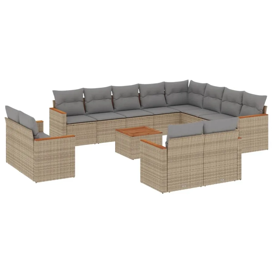 Salon de jardin avec coussins 13 pcs beige résine tressée - 2