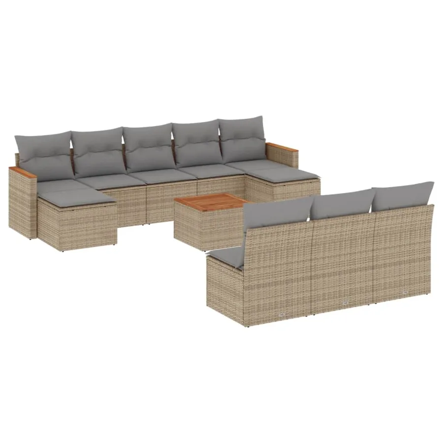 Salon de jardin 11 pcs avec coussins beige résine tressée - 2