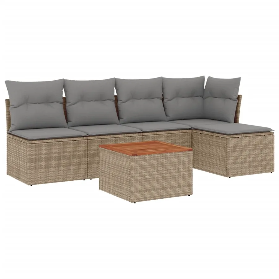 Salon de jardin avec coussins 6pcs mélange beige résine tressée - 2