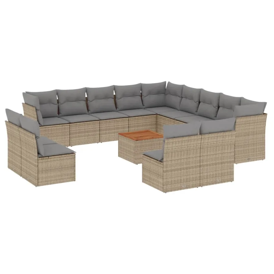 Salon de jardin et coussins 14 pcs mélange beige résine tressée - 2