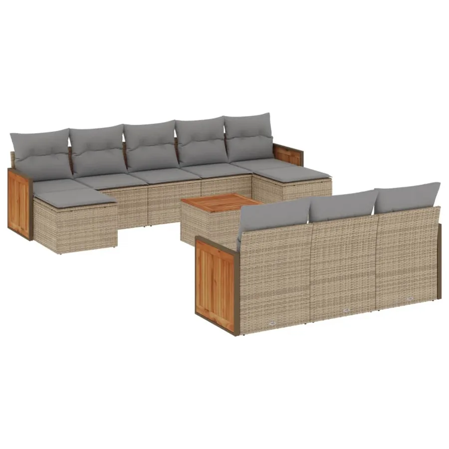 Salon de jardin 11 pcs avec coussins beige résine tressée - 2