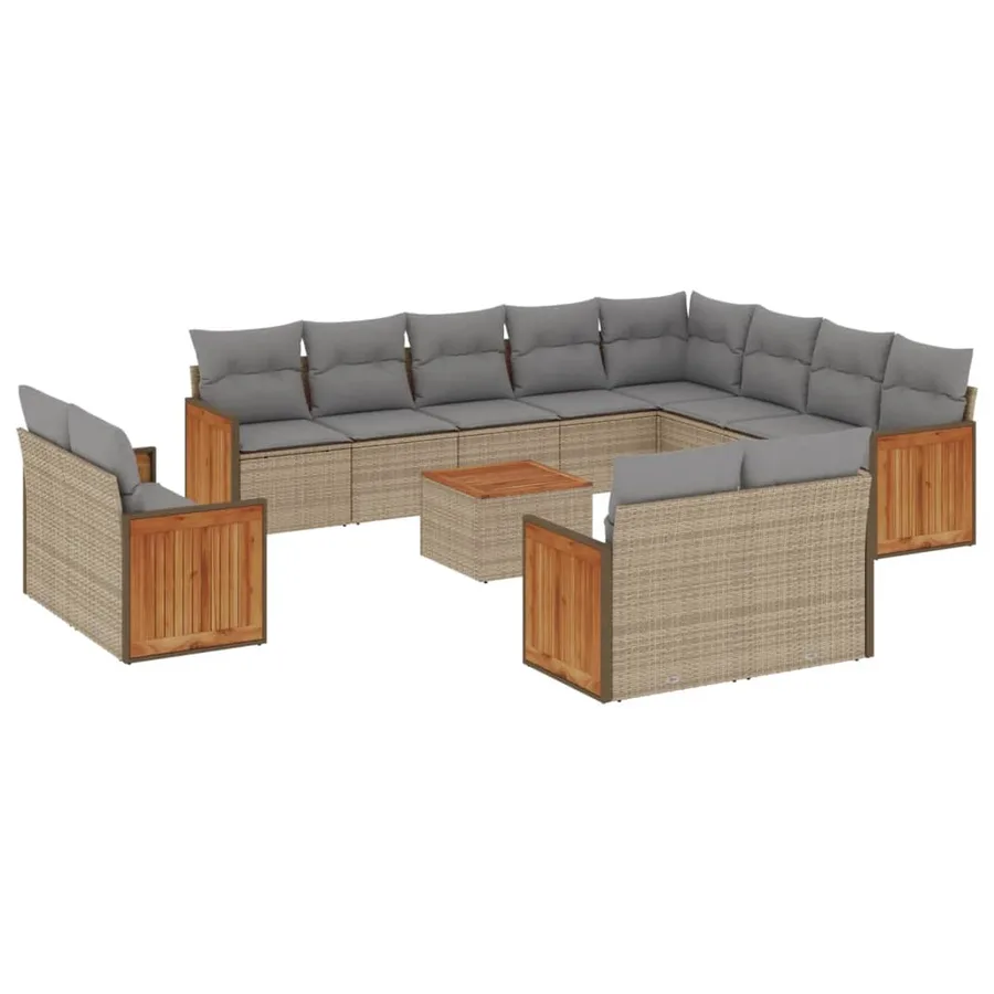 Salon de jardin avec coussins 13 pcs beige résine tressée - 2