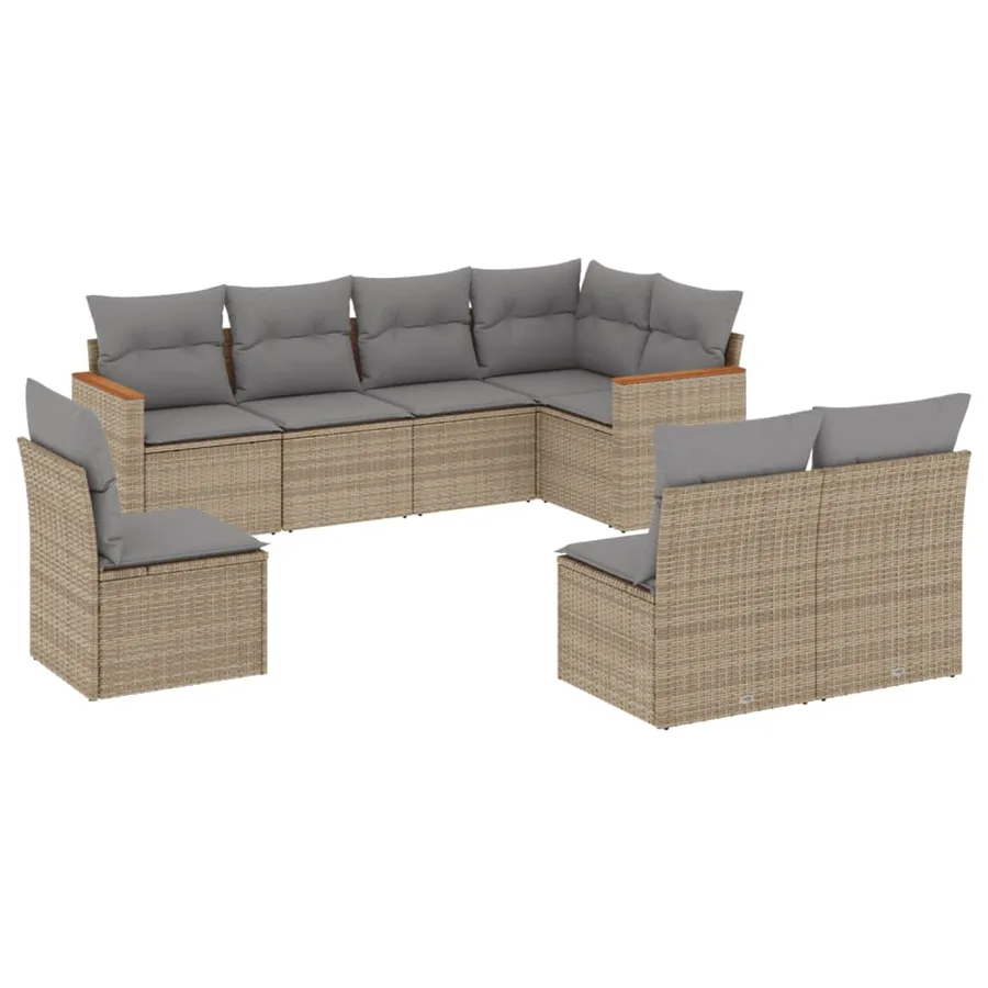 Salon de jardin avec coussins 8 pcs beige résine tressée - 2