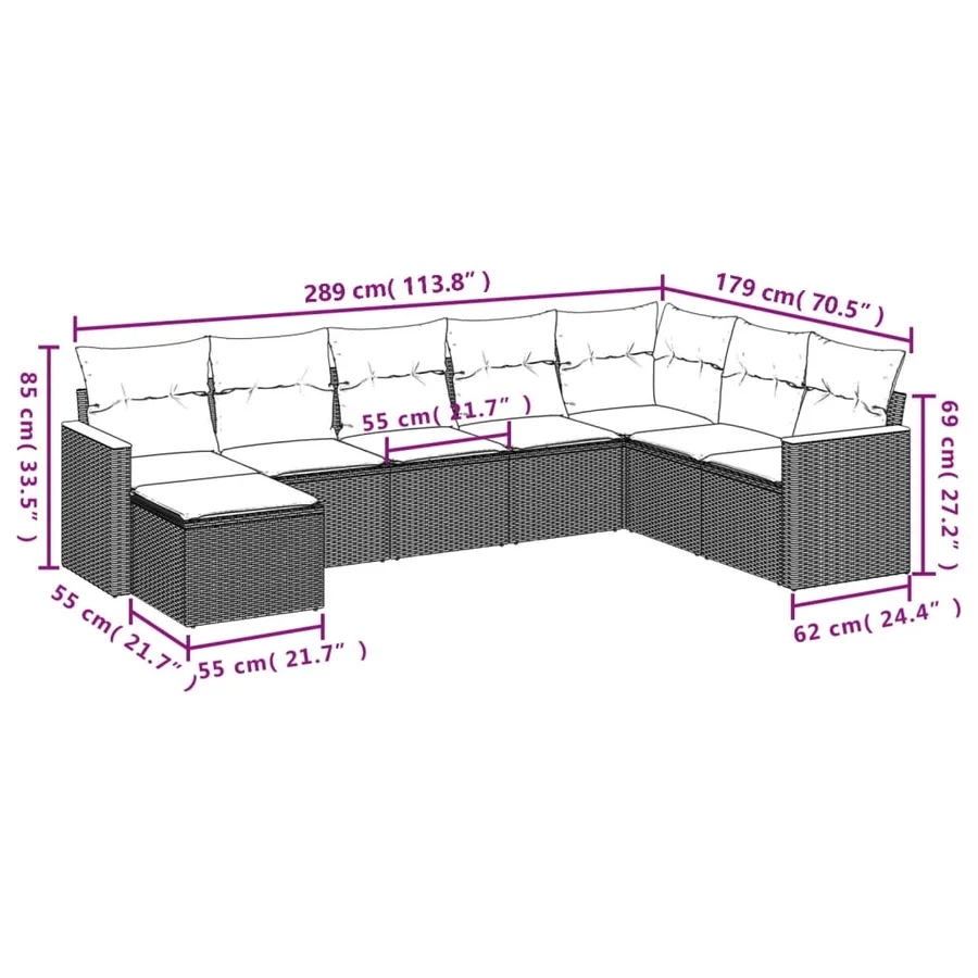 Salon de jardin avec coussins 8 pcs beige résine tressée - 3