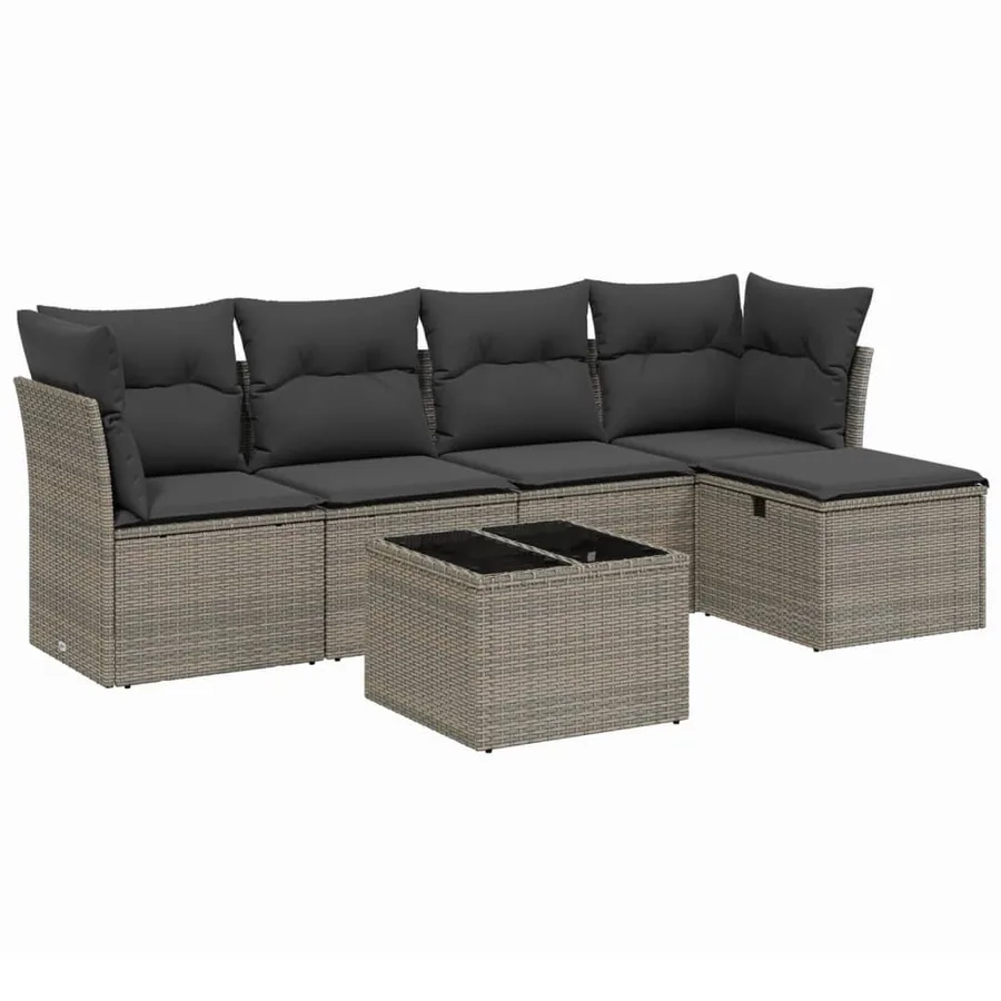 Salon de jardin 6 pcs avec coussins gris résine tressée - 2