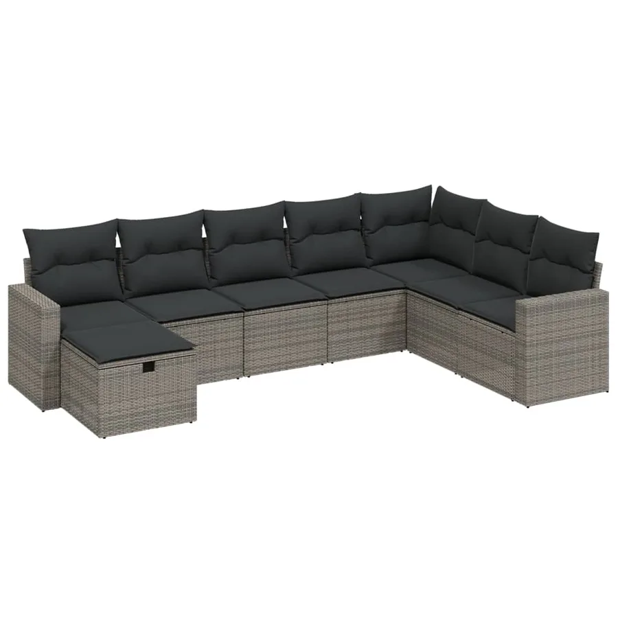Salon de jardin 8 pcs avec coussins gris résine tressée - 2