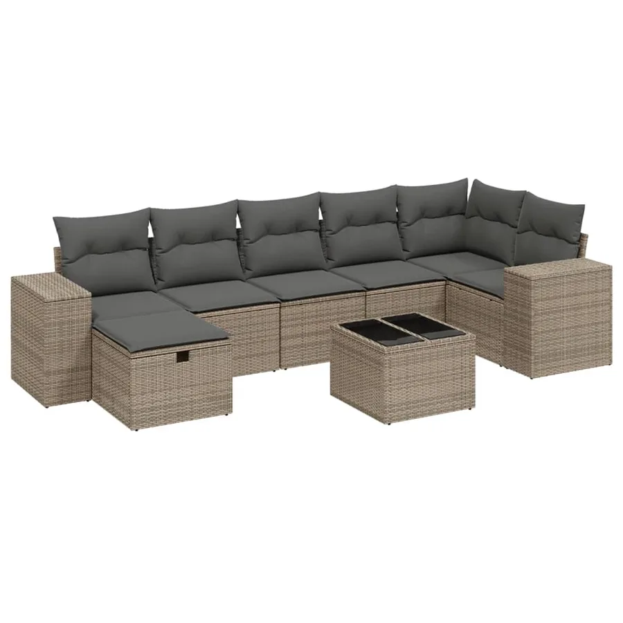 Salon de jardin 8 pcs avec coussins gris résine tressée - 2