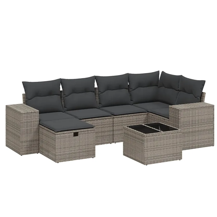 Salon de jardin avec coussins 7 pcs gris résine tressée - 2
