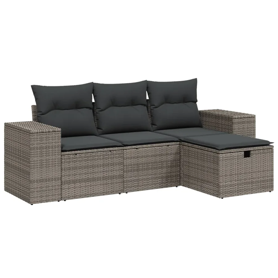 Salon de jardin 4 pcs avec coussins gris résine tressée - 2
