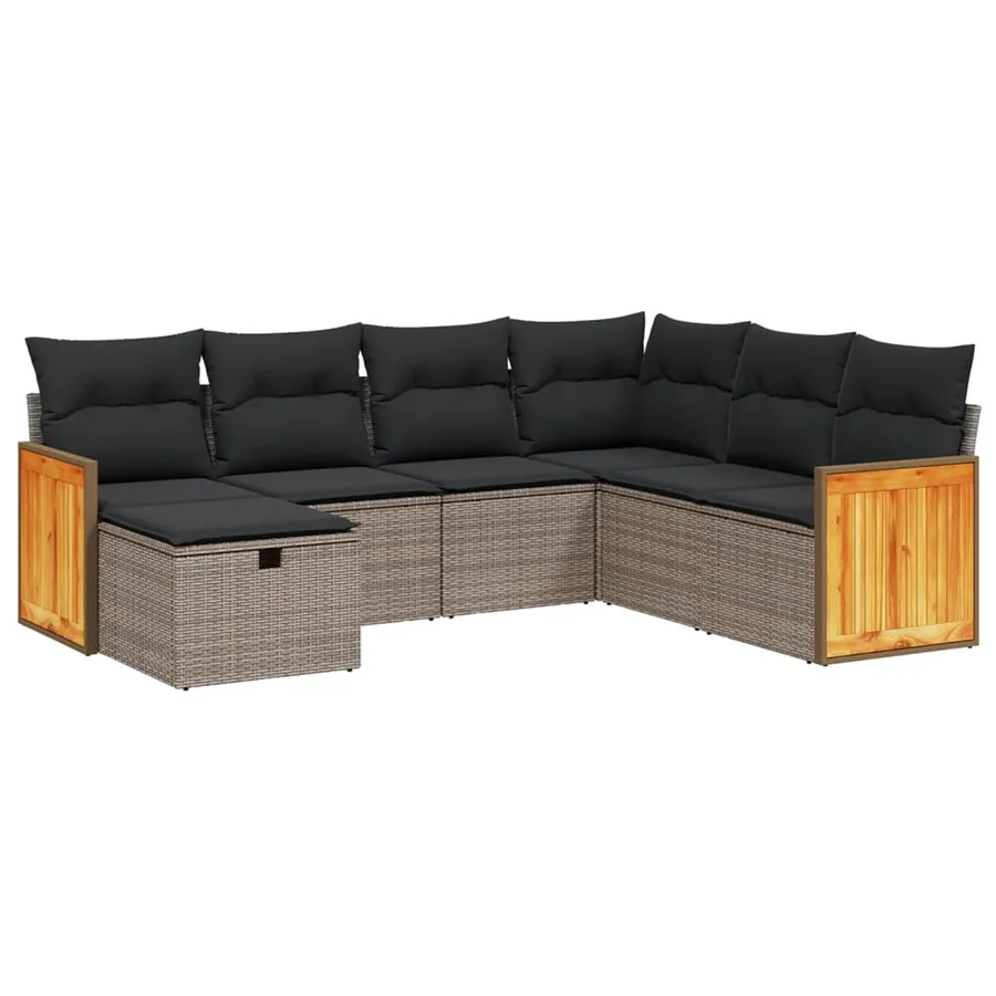 Salon de jardin avec coussins 7 pcs gris résine tressée - 2