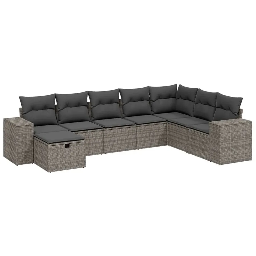 Salon de jardin 8 pcs avec coussins gris résine tressée - 2