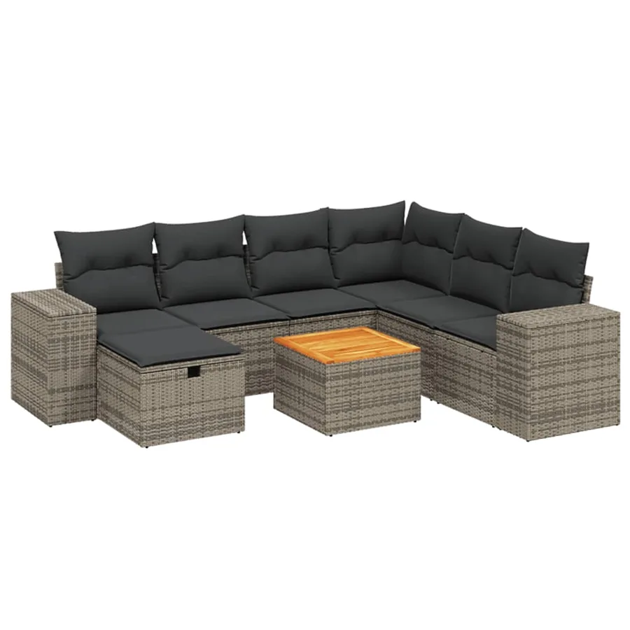 Salon de jardin 8 pcs avec coussins gris résine tressée - 2