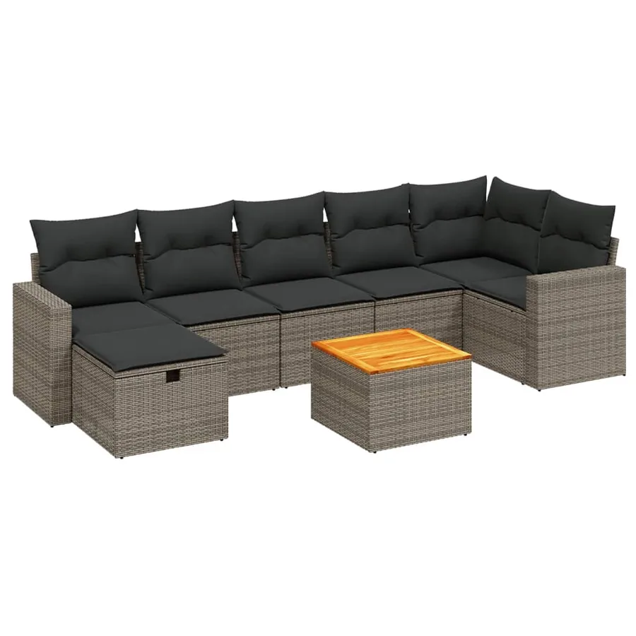 Salon de jardin 8 pcs avec coussins gris résine tressée - 2