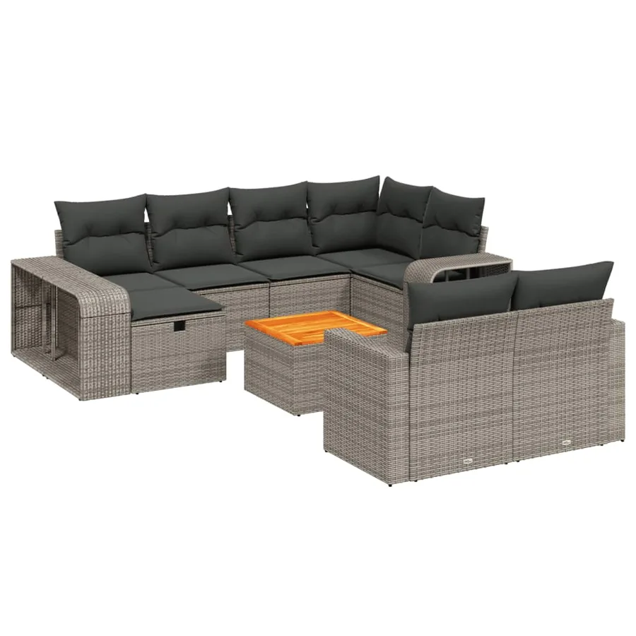 Salon de jardin 11 pcs avec coussins gris résine tressée - 2