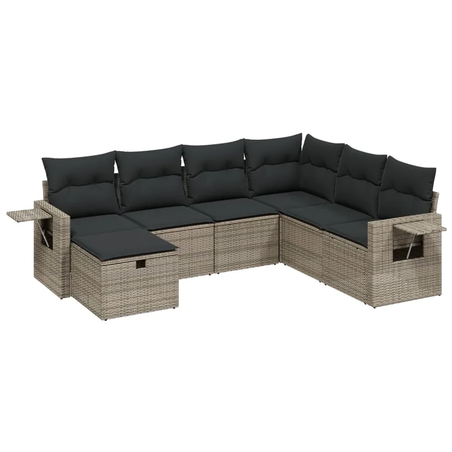 Salon de jardin avec coussins 7 pcs gris résine tressée - 2