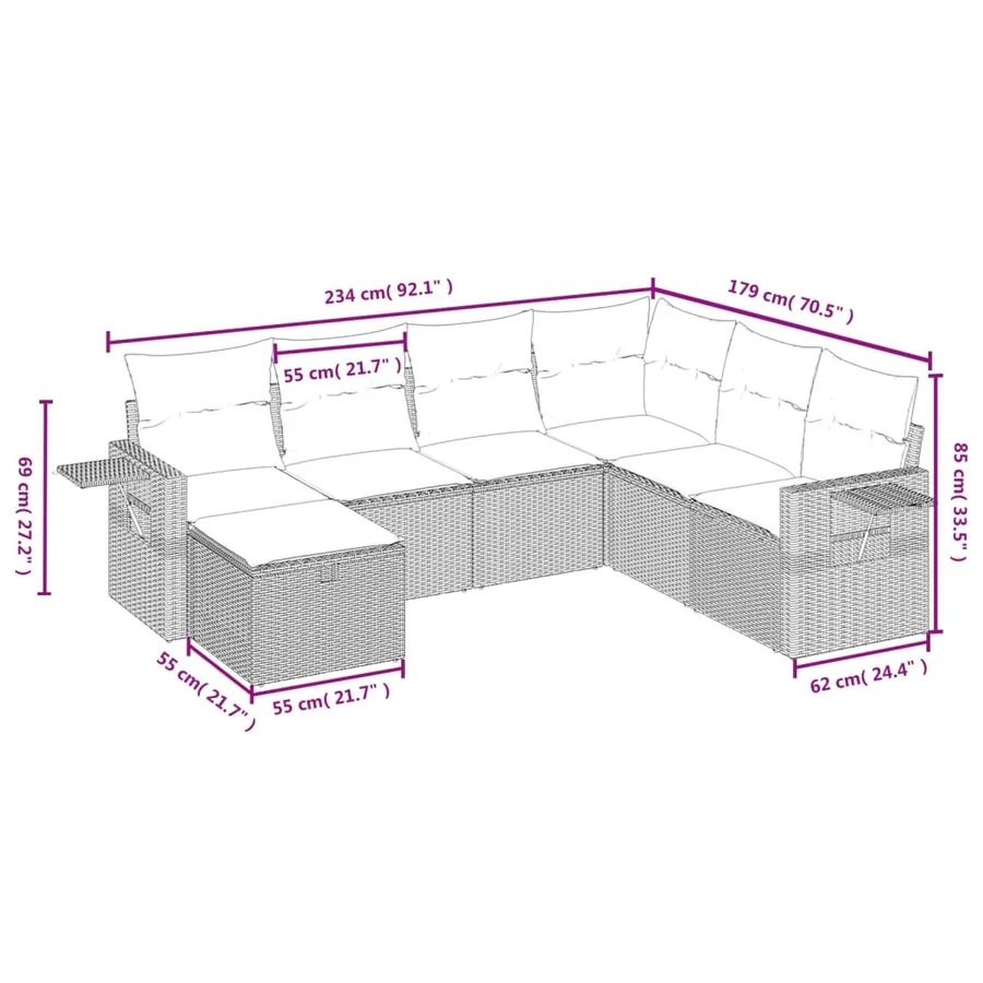 Salon de jardin avec coussins 7 pcs gris résine tressée - 4