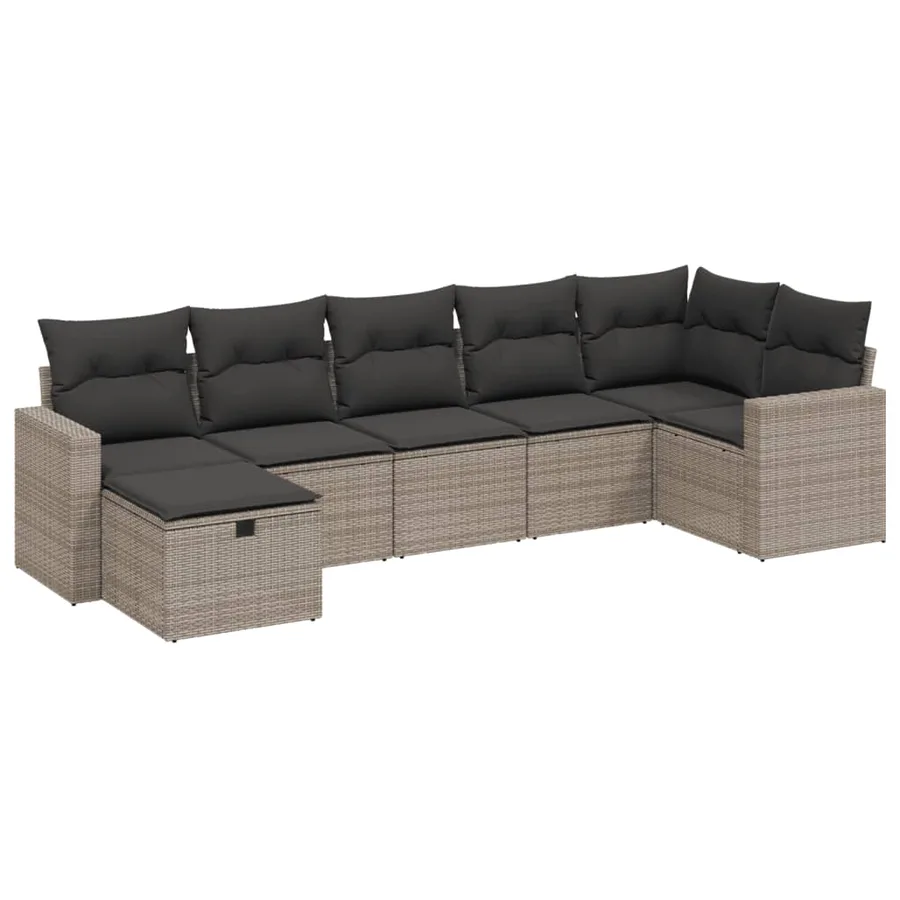 Salon de jardin avec coussins 7 pcs gris résine tressée - 2