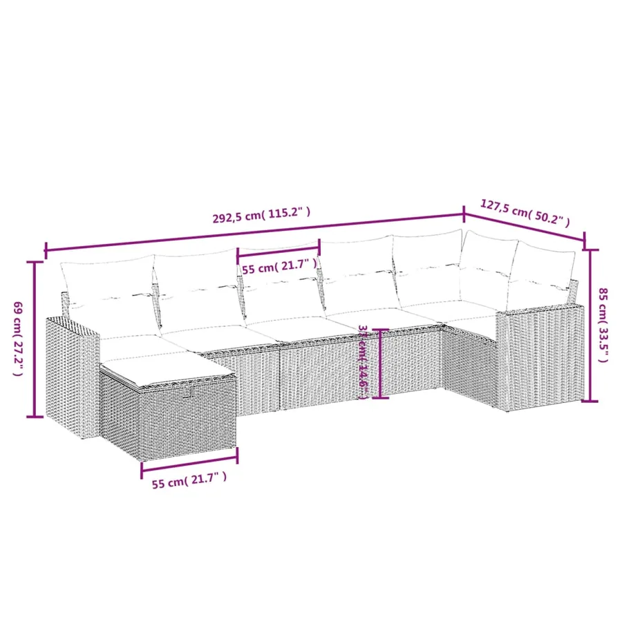 Salon de jardin avec coussins 7 pcs gris résine tressée - 4