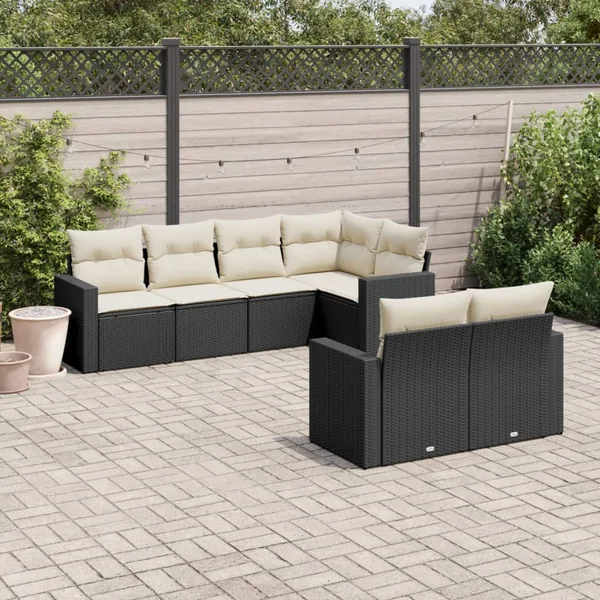 Salon de jardin 7 pcs avec coussins noir résine tressée 62 x 62 x 69 cm - 62,6 kg