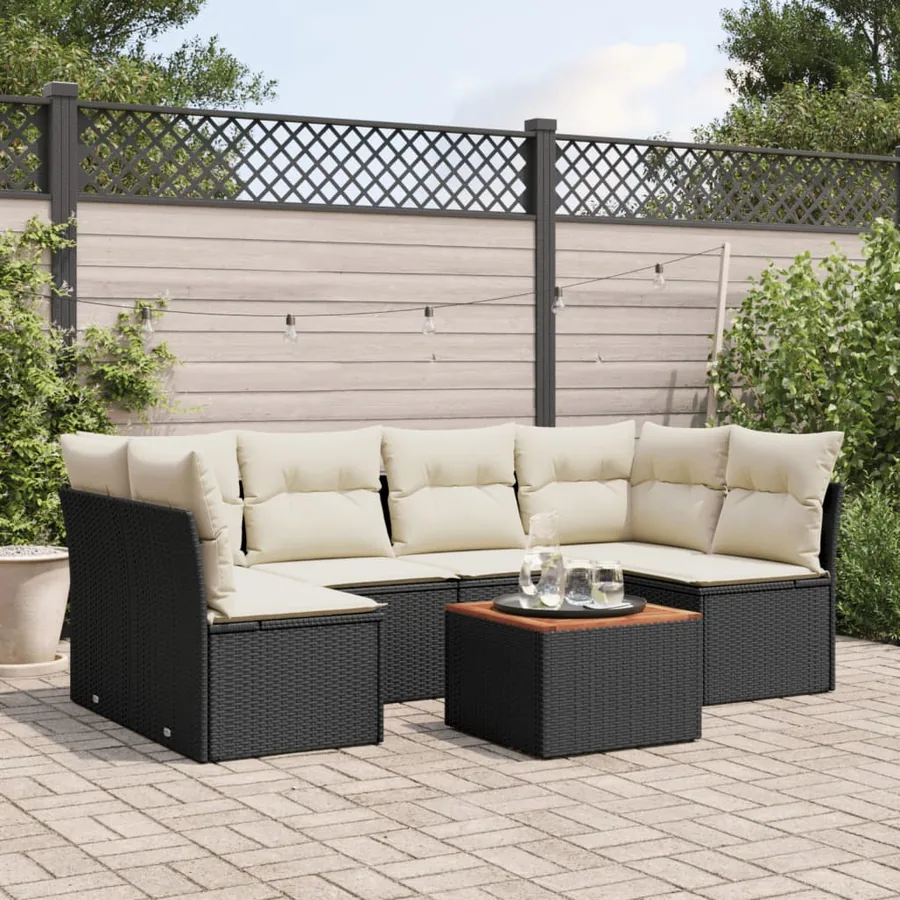 Salon de jardin 7 pcs avec coussins noir résine tressée 62 x 62 x 69 cm - 57,0 kg