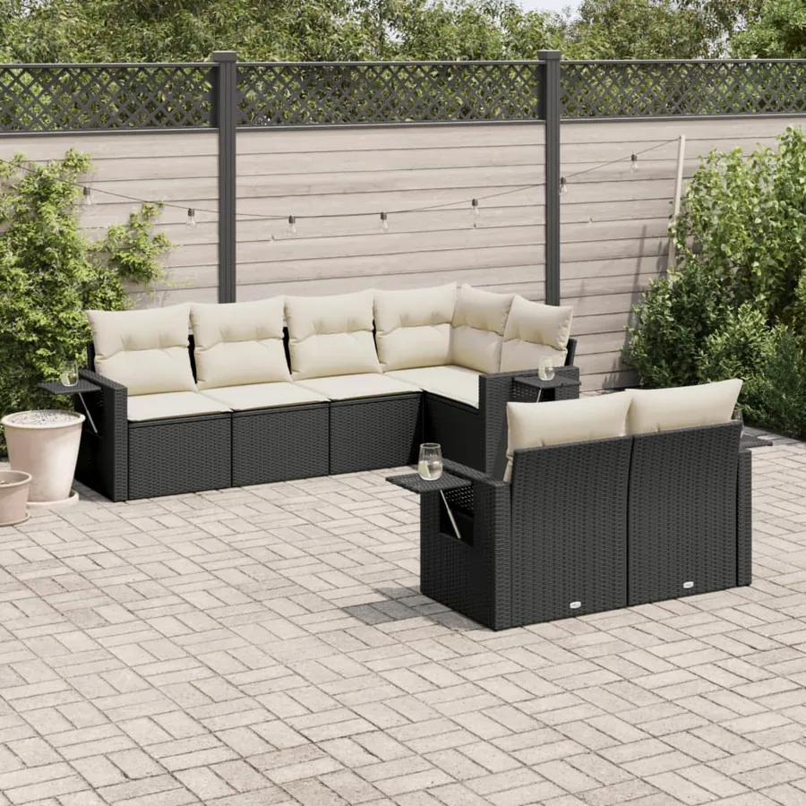 Salon de jardin 7 pcs avec coussins noir résine tressée 55 x 62 x 69 cm - 65,0 kg