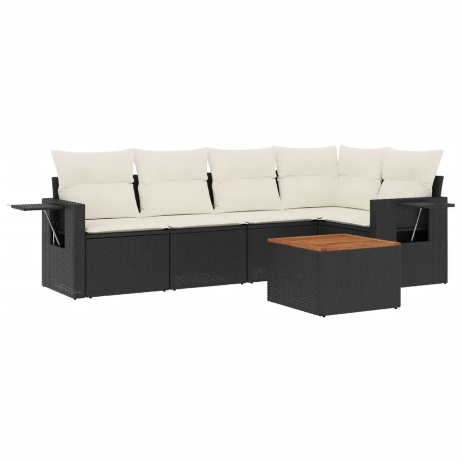 Salon de jardin 6 pcs avec coussins noir résine tressée - 2